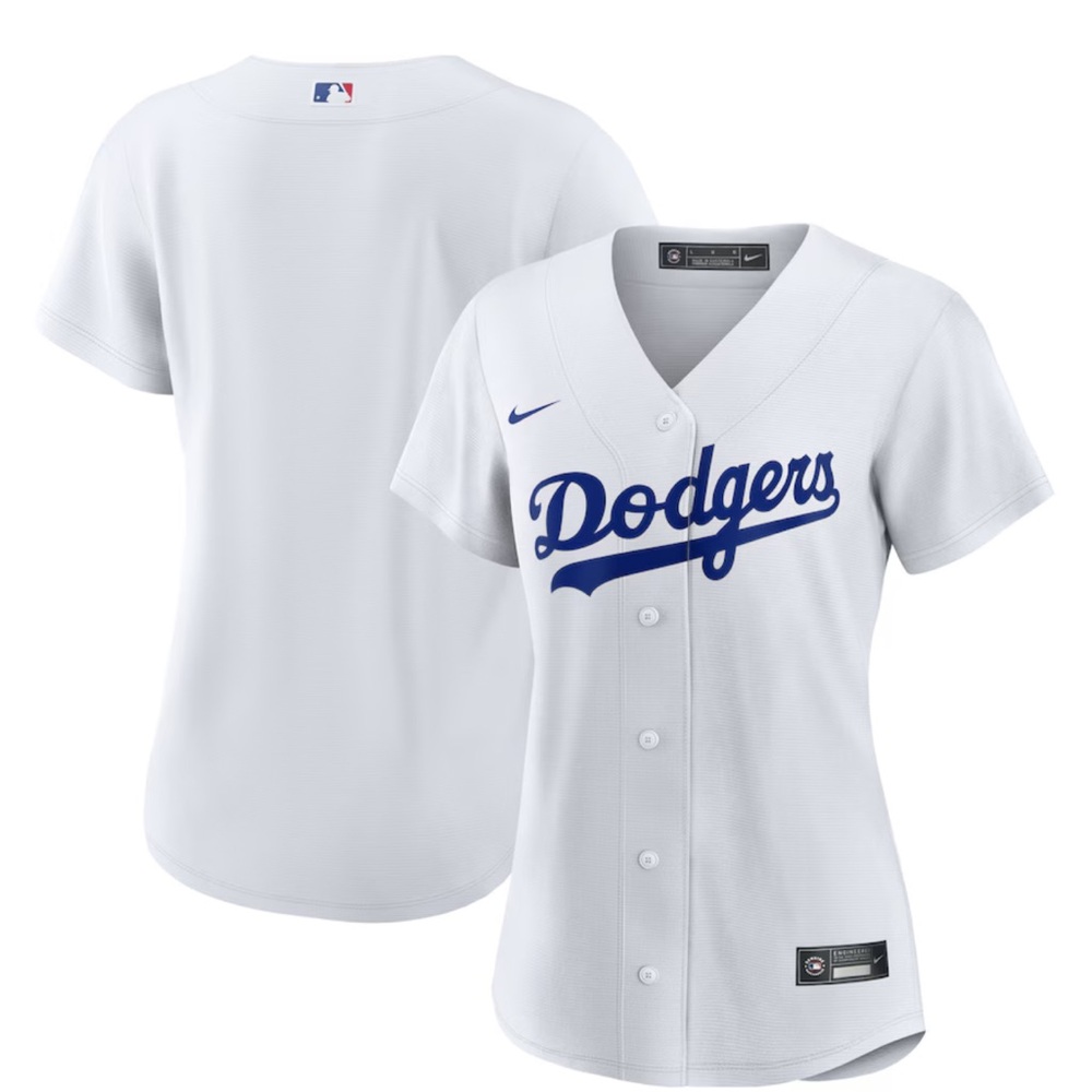 Nike Dodgers White and Blue Women’s Baseball Jersey Medium NEW